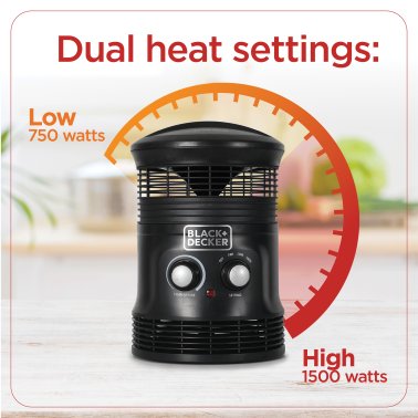 BLACK+DECKER BHDS156 1,500-Watt-Max Portable 360° Surround Fan Heater with Thermostat, Black