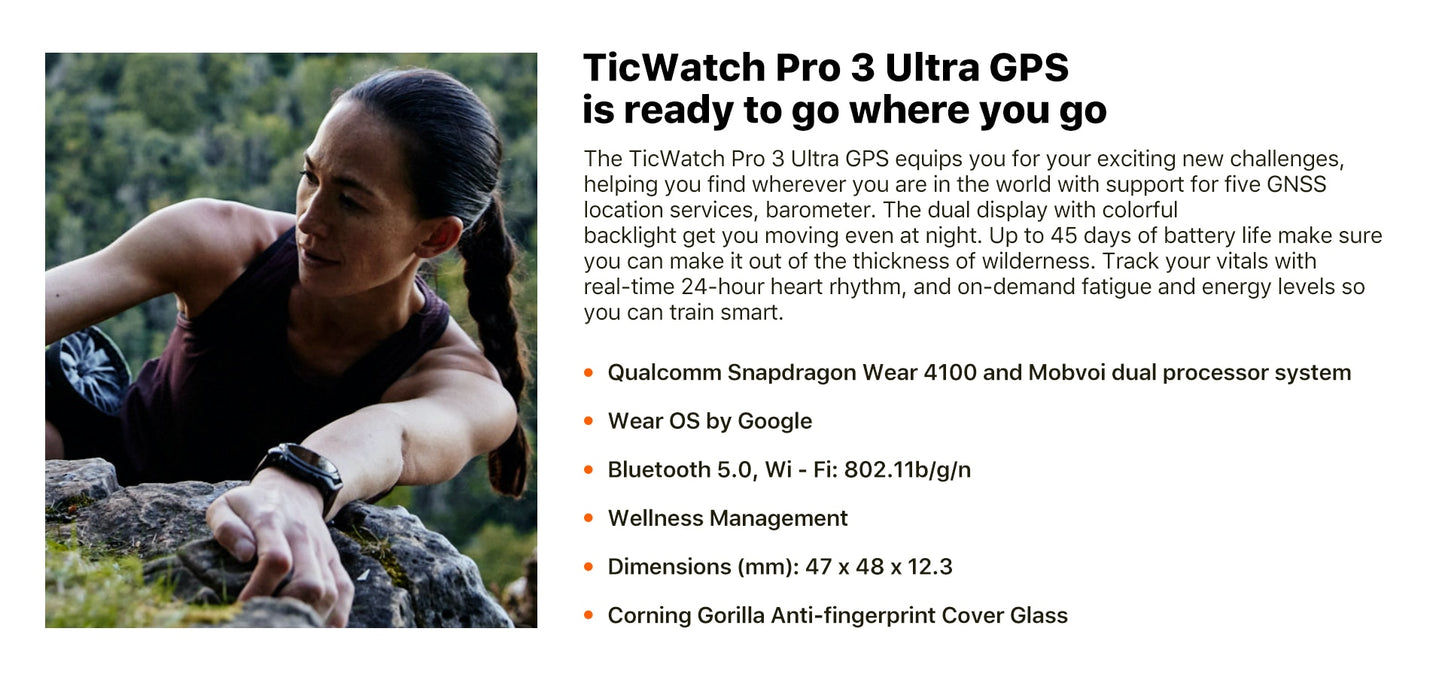 Men Tic Watch Pro 3 Ultra GPS OS Smartwatch