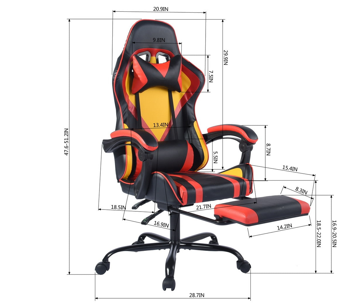 Ergonomic Gaming Chair W/Headrest Lumbar Support and Footrest
