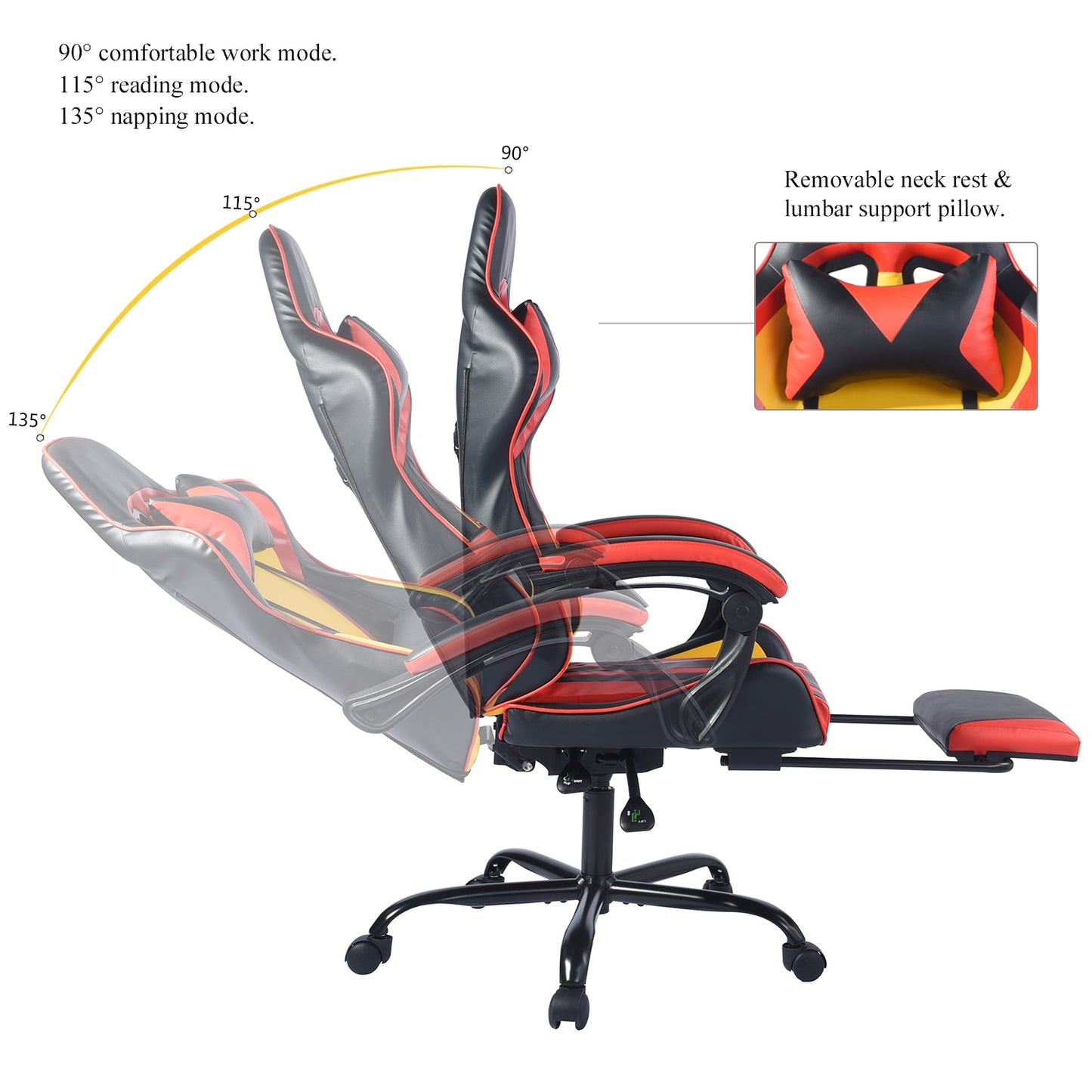 Ergonomic Gaming Chair W/Headrest Lumbar Support and Footrest