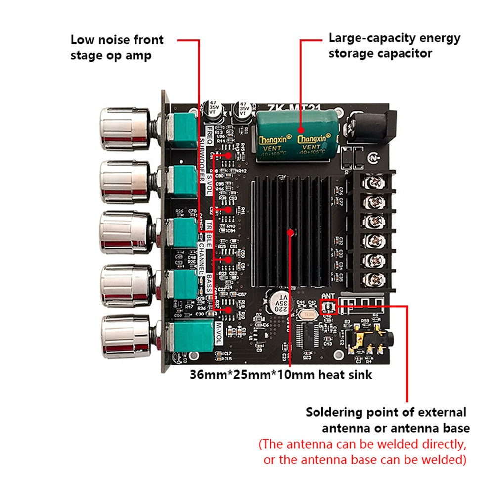 Bluetooth ZK-MT21 2x20W+100W 2.1 Channel Subwoofer Digital Power Amplifier Board