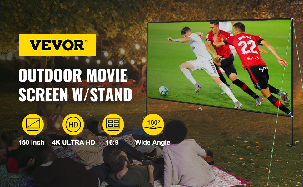 VEVOR 80 90 100 135 150 180 Inch Portable Outdoor Projector Screen W/ Stand and Storage Bag P