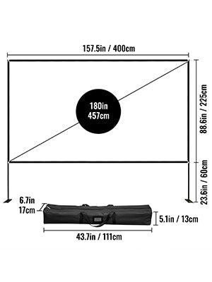VEVOR 80 90 100 135 150 180 Inch Portable Outdoor Projector Screen W/ Stand and Storage Bag P