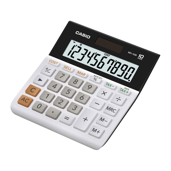 CASIO MH-10M MH-10M Wide-Display Portable Desktop Calculator, 10 Digit, Solar Power, White