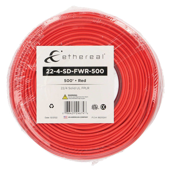 Ethereal 22-4-SD-FWR-500 22-Gauge 4-Conductor Solid Fire Wire Cable, 500 Ft. (Red)