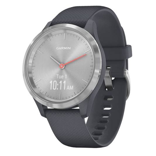 Garmin 010-02238-00 vivomove Hybrid Smartwatch (3S, Silver Stainless Steel Bezel with Granite Blue Case and Silicone Band)
