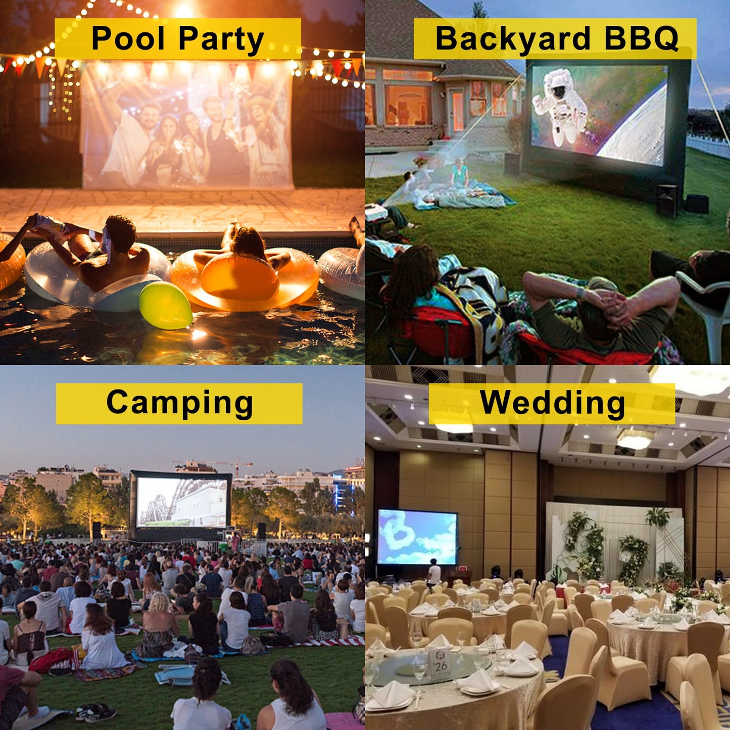 VEVOR 16FT- 20FT Inflatable Movie Projector Screen With 350W Washable Air Blower