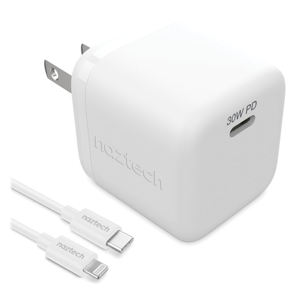 Naztech 15544 30-Watt Power Delivery Wall Charger with 6 ft. USB-C to MFI Lightning Cable, White
