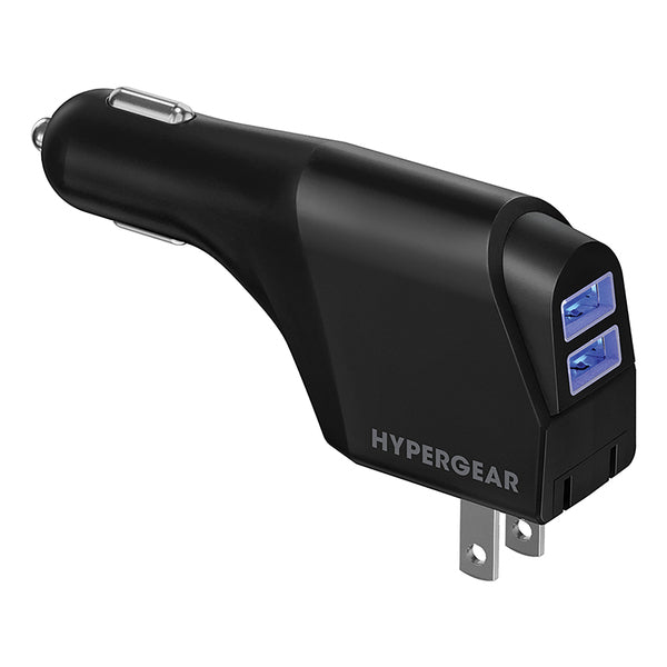 HyperGear 15643 Hybrid 2-in-1 10.5-Watt Car and Wall Charger with Dual USB-A Ports