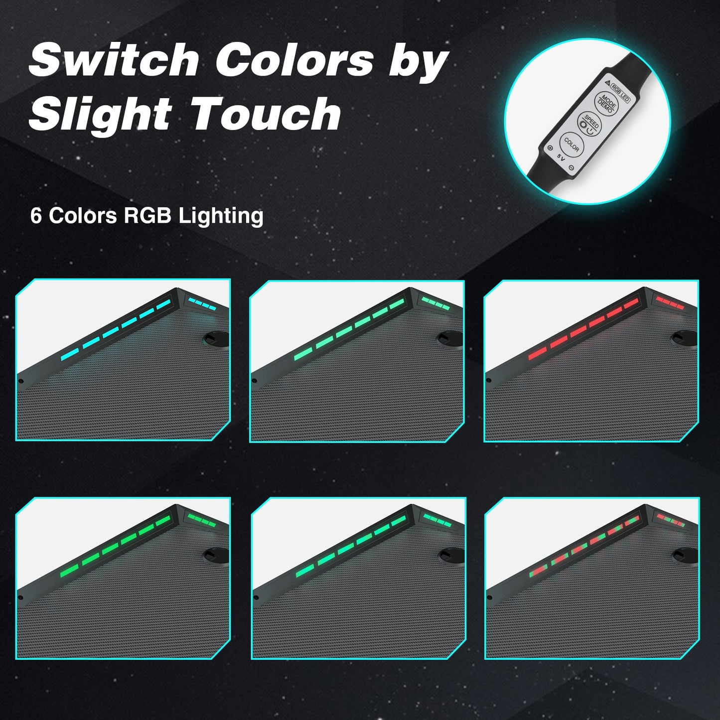 Ergonomic Gaming Desk PC with RGB LED Lights and Headphone Holder