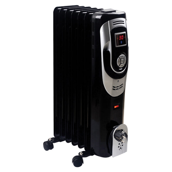 Optimus H-6015 H-6015 3-Setting 1,500-Max 7-Fin Portable Oil-Filled Radiator Heater with Digital Display, Timer, Thermostat, and Wheels