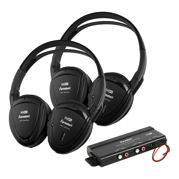 Power Acoustik HP-902RFT HP-902RFT 2 Pairs of 2-Channel RF 900 MHz Wireless Headphones with Transmitter for Mobile A/V Systems