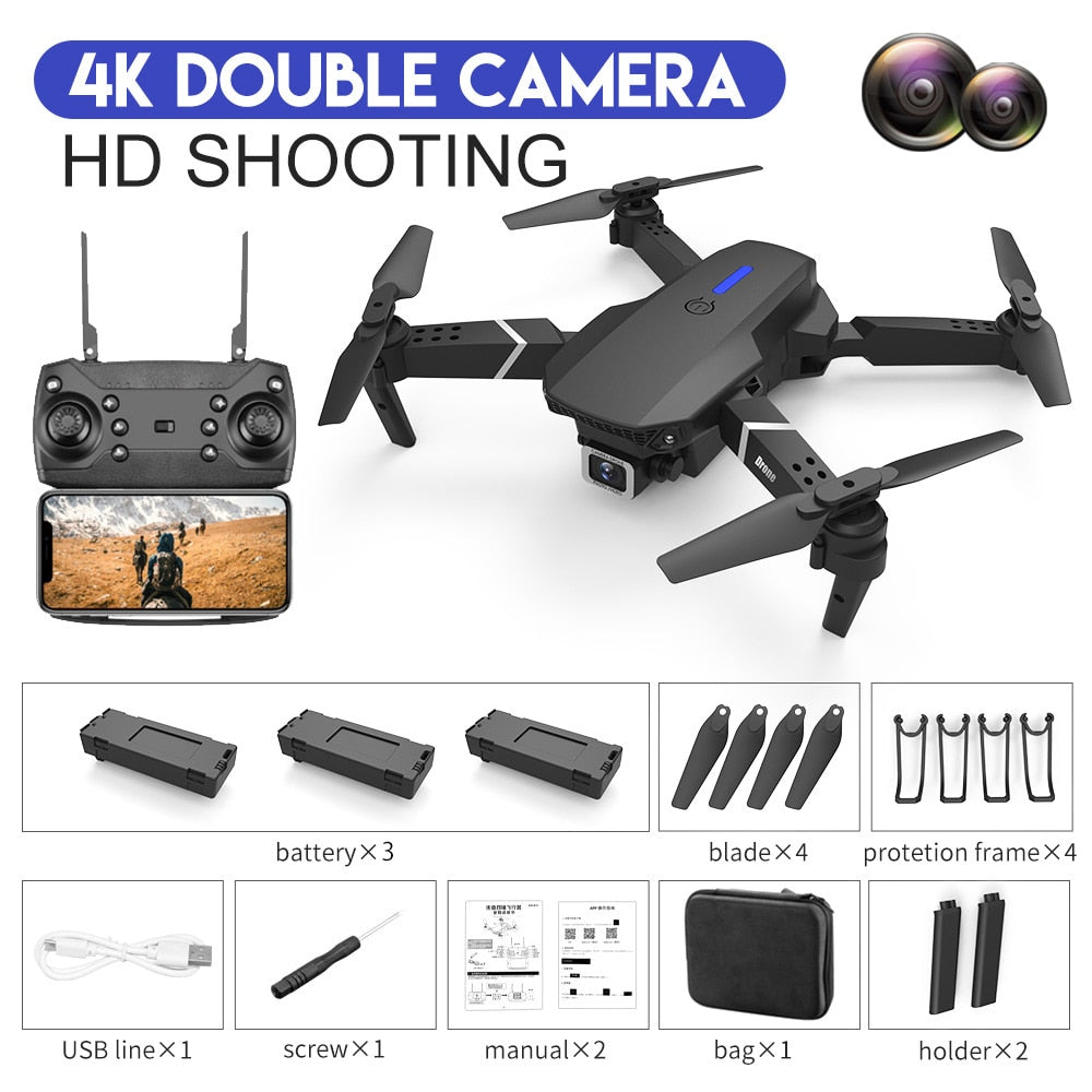 E88 4K Professional RC WIFI FPV Foldable Drone With 1080P Wide Angle HD Camera