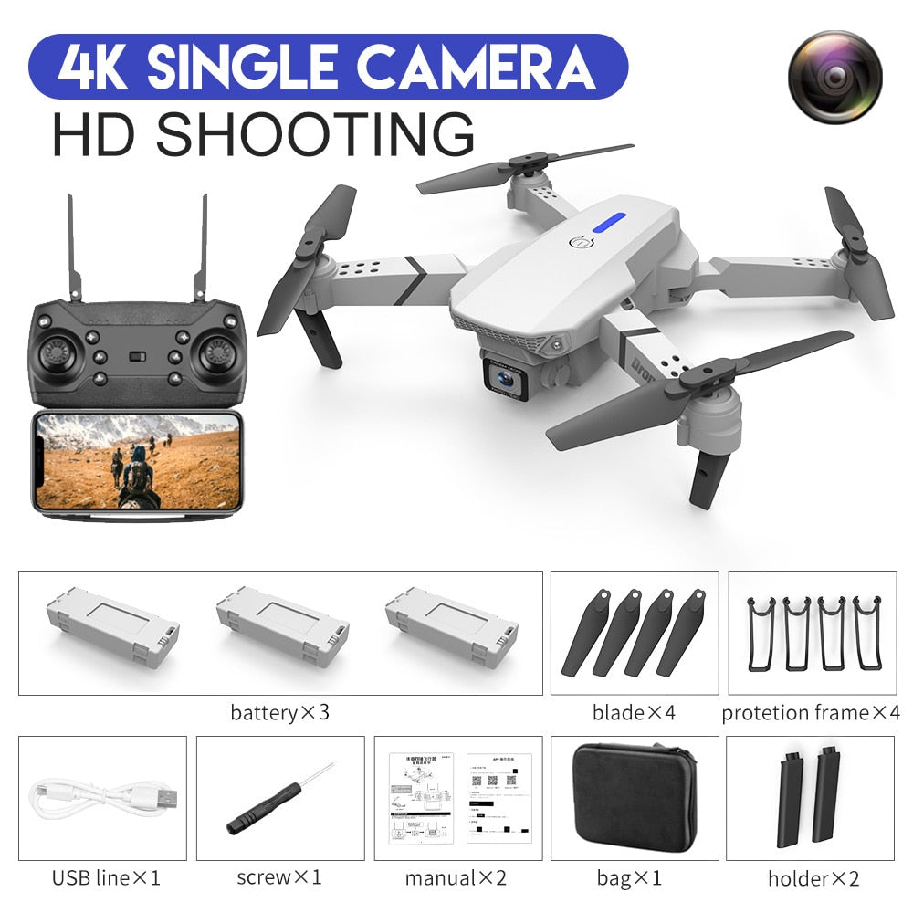 E88 4K Professional RC WIFI FPV Foldable Drone With 1080P Wide Angle HD Camera