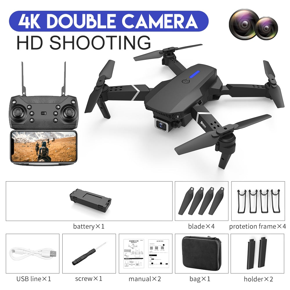 E88 4K Professional RC WIFI FPV Foldable Drone With 1080P Wide Angle HD Camera