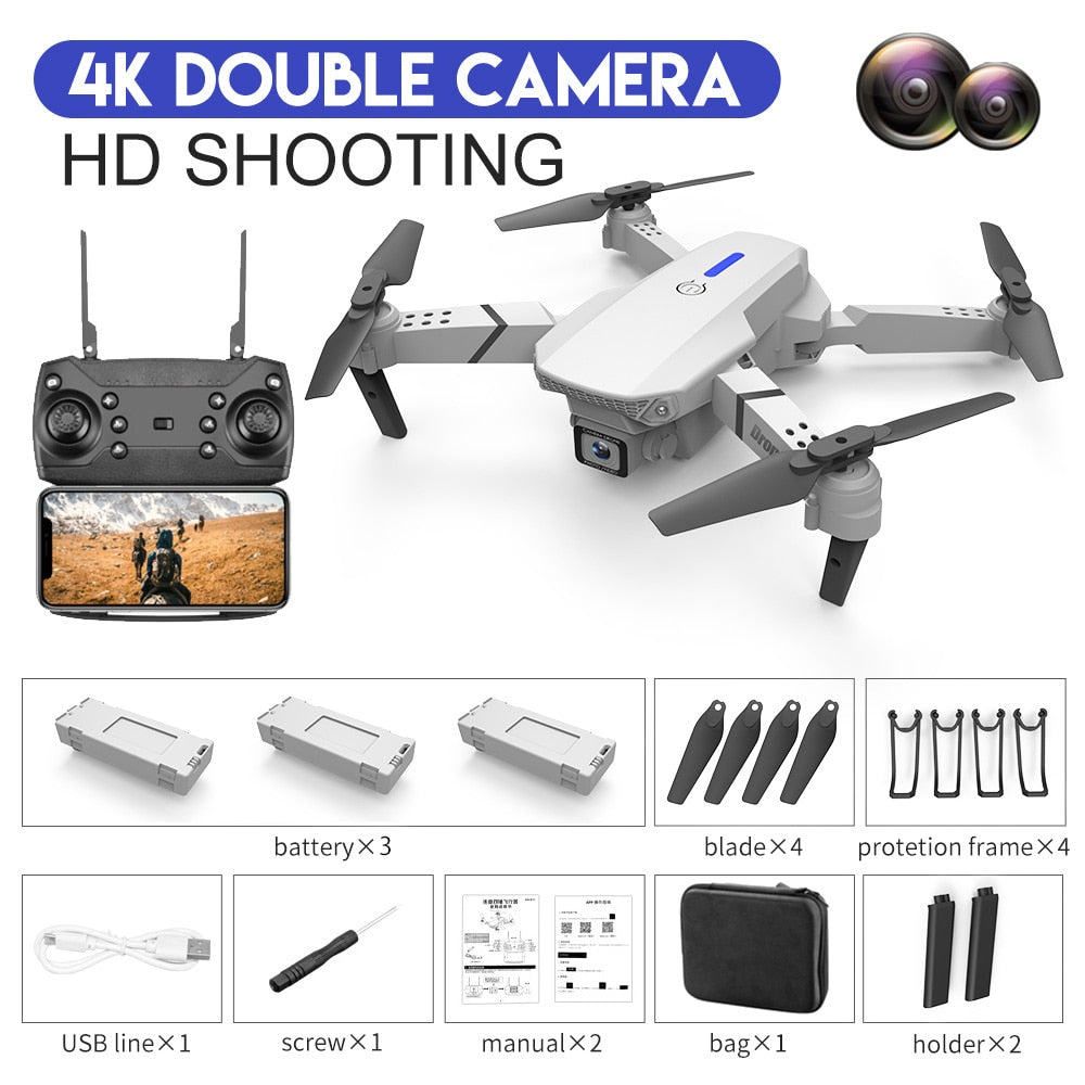 E88 4K Professional RC WIFI FPV Foldable Drone With 1080P Wide Angle HD Camera