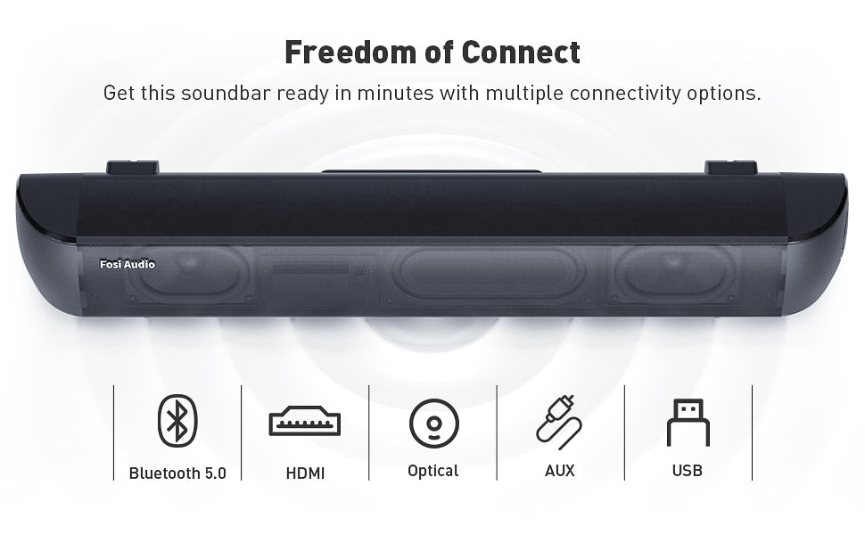 Fosi Built-in DSP Bass 18 inch 20W Bluetooth Sound Bar for TV with 5 EQ Modes and Adjustable via Remote Control