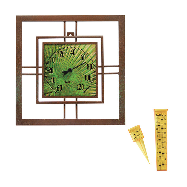 Taylor Precision Products 5253912 Metal and Glass Bamboo Thermometer and Rain Gauge Bundle