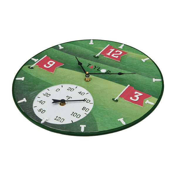 Taylor Precision Products 5293767 14-In. x 14-In. Tee Time Poly Resin Clock and Thermometer