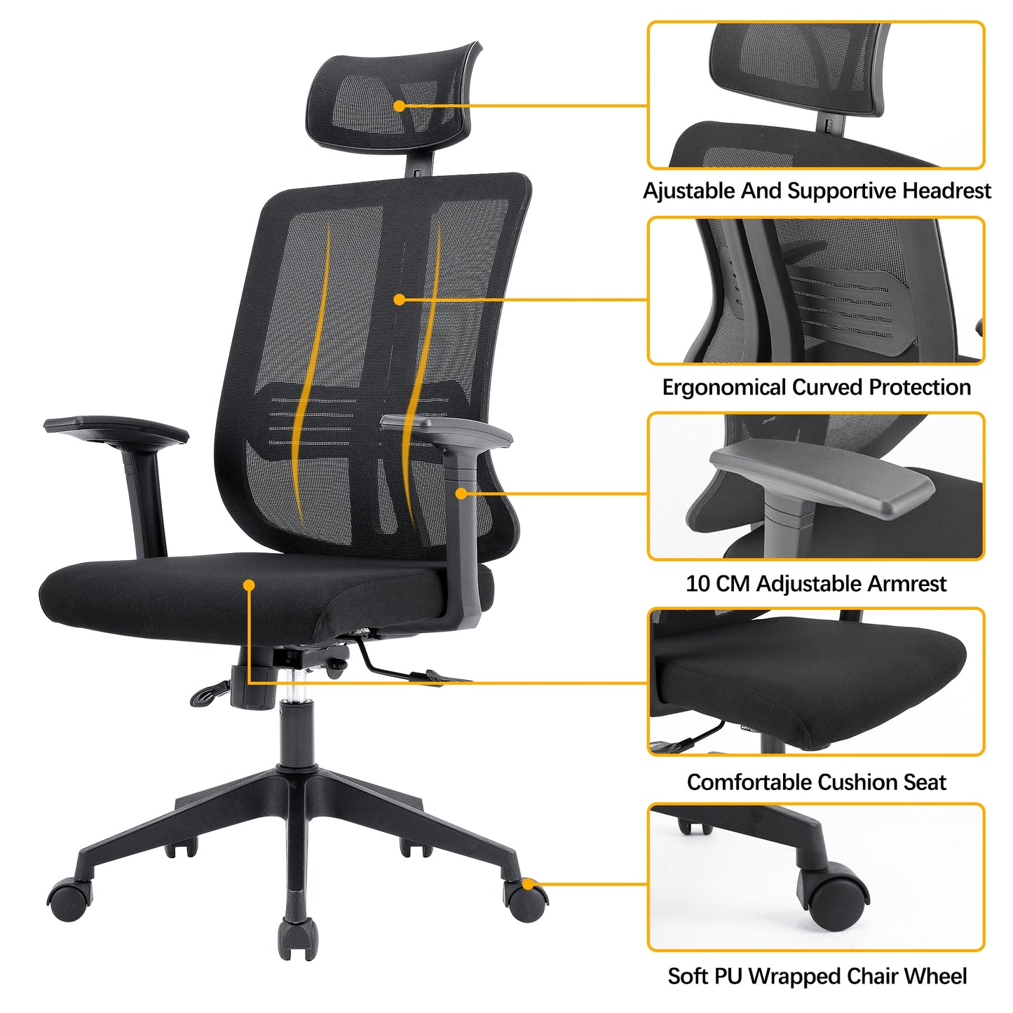 Sigtua Black Mesh Office Chair Ergonomic PC Chair