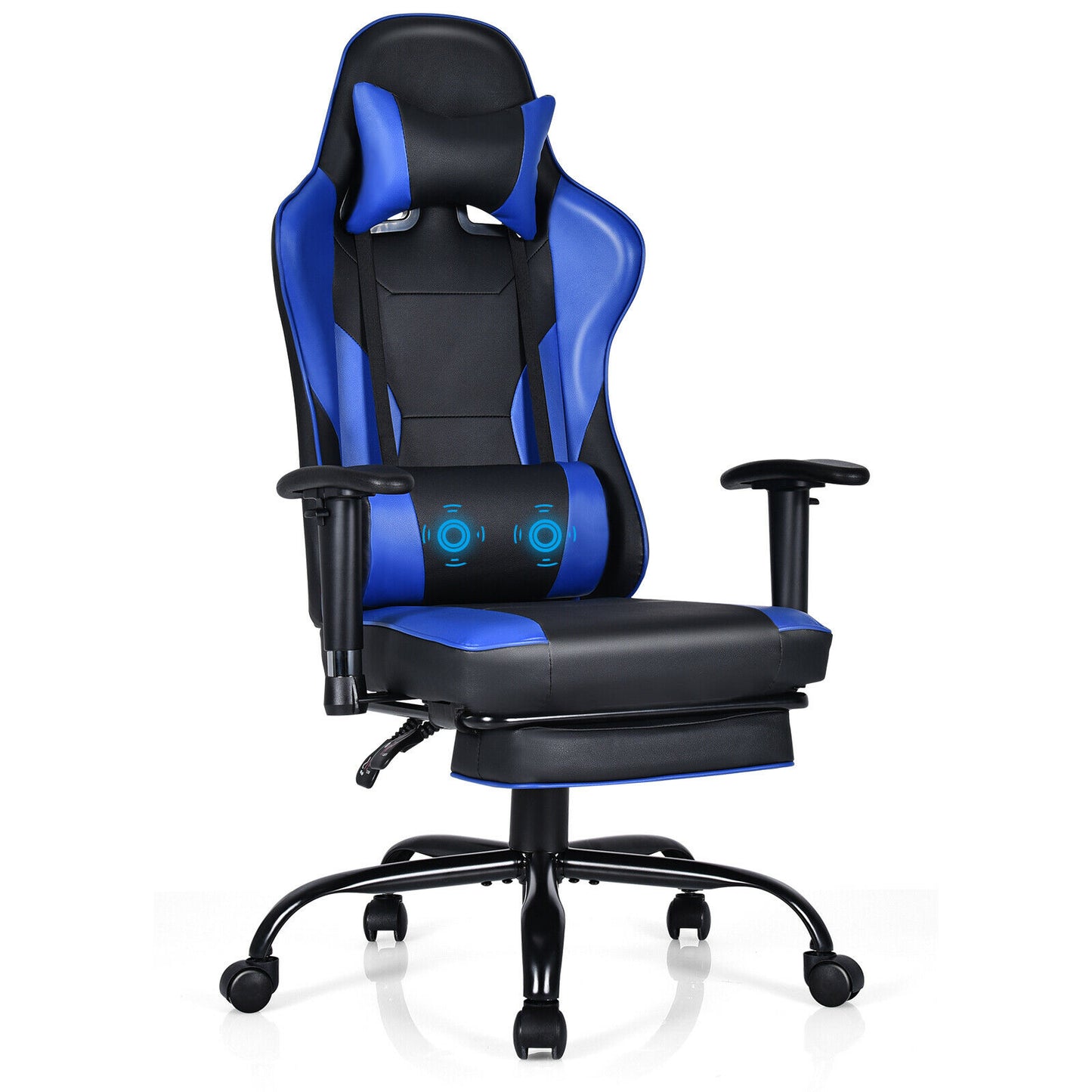 Massage Gaming Chair w/Footrest Blue Black