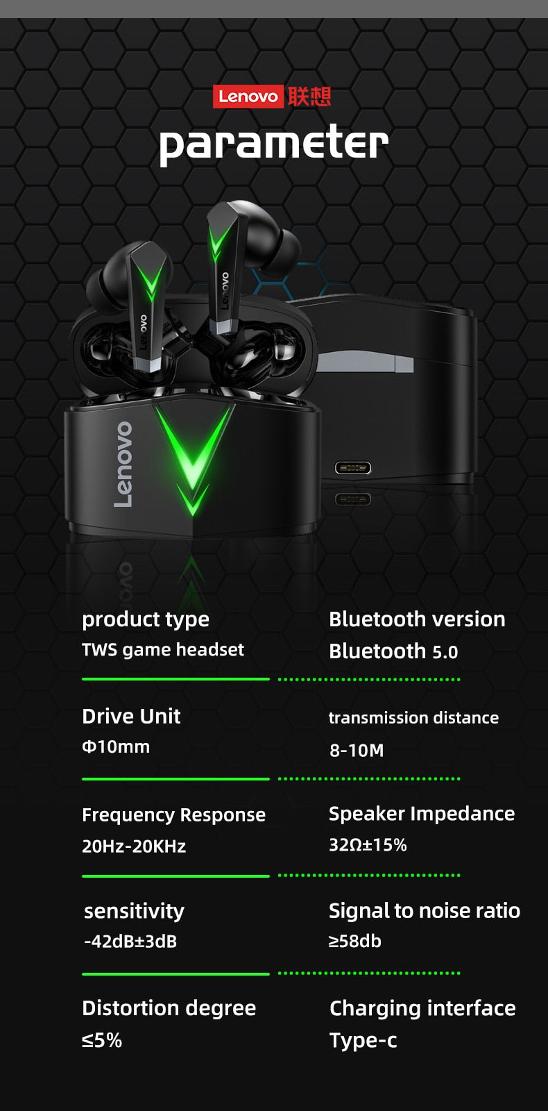 Lenovo Wireless Bluetooth Gaming Earphone