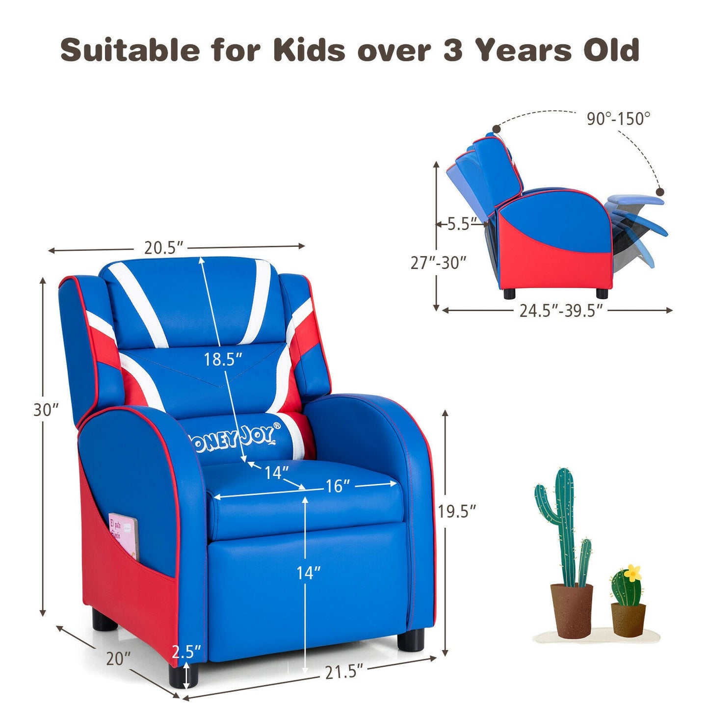 Costway Kids Recliner Gaming Chair with Side Pockets