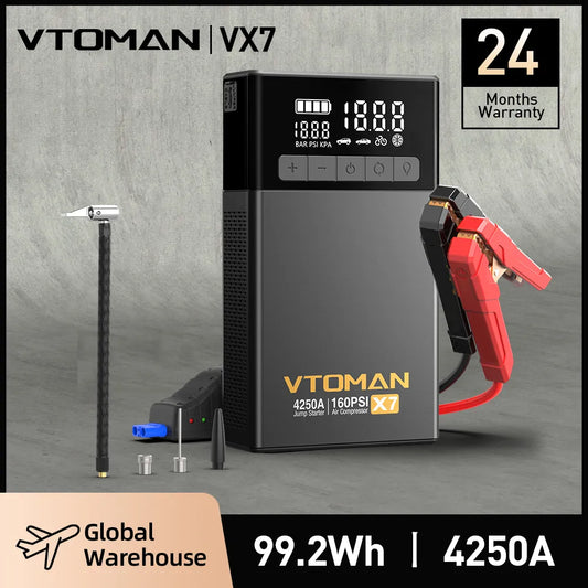 VTOMAN Portable Power Bank Car Jump Starter With 100PSI Air Compressor