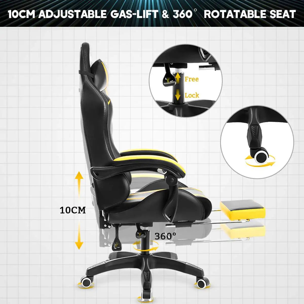 Ergonomic RGB Light Gaming Chair with  2 Point Massage and Footrest