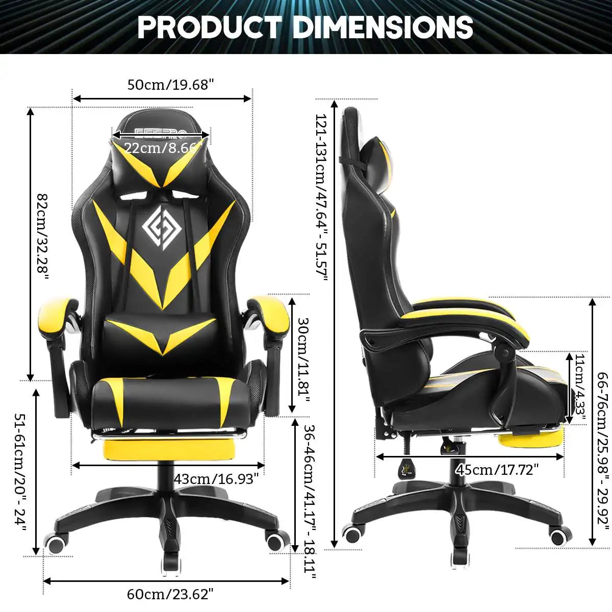 Ergonomic RGB Light Gaming Chair with  2 Point Massage and Footrest