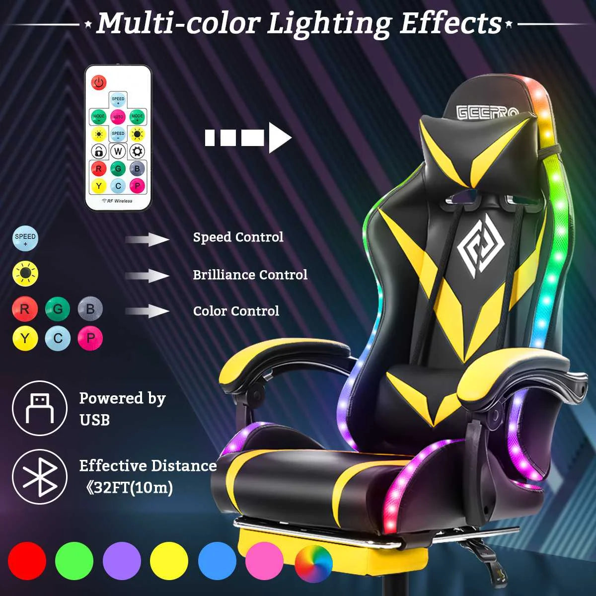 Ergonomic RGB Light Gaming Chair with  2 Point Massage and Footrest