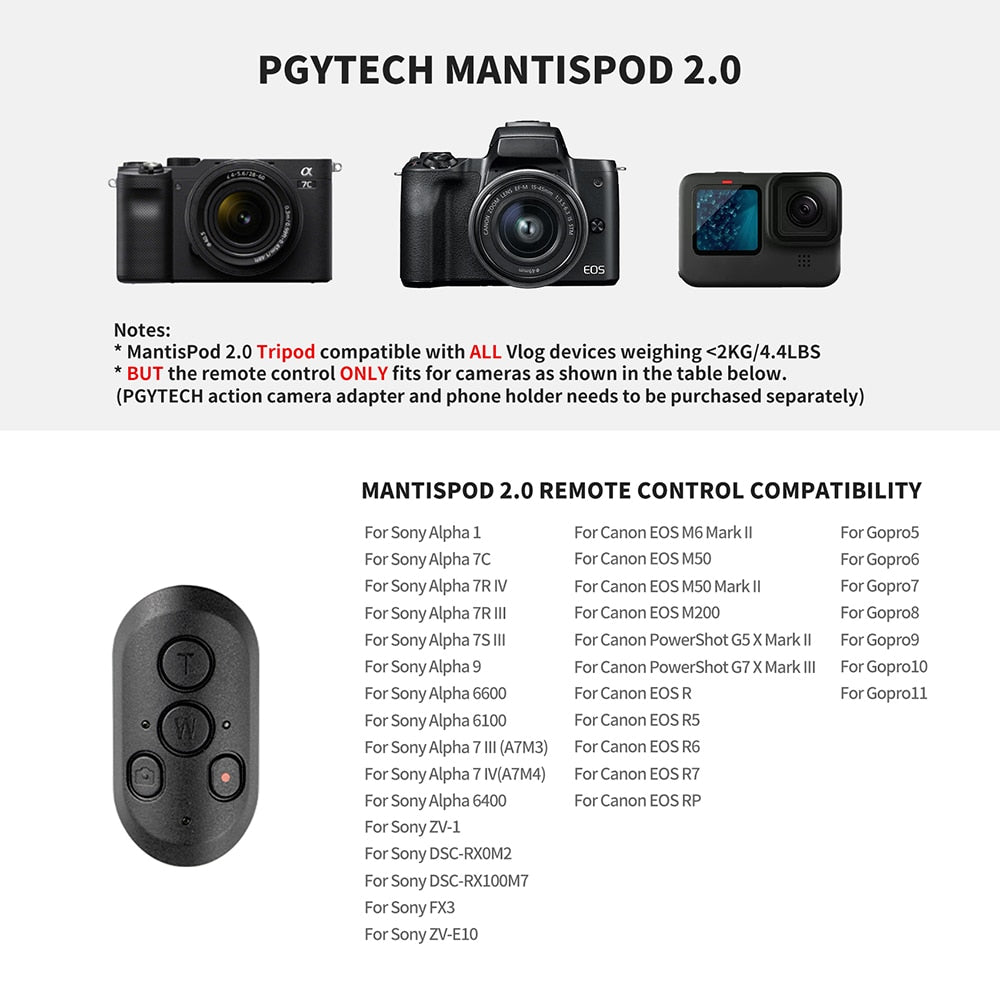 PGYTECH MANTISPOD 2.0 Bluetooth Mini Camera Vlogging Tripod With Remote Control