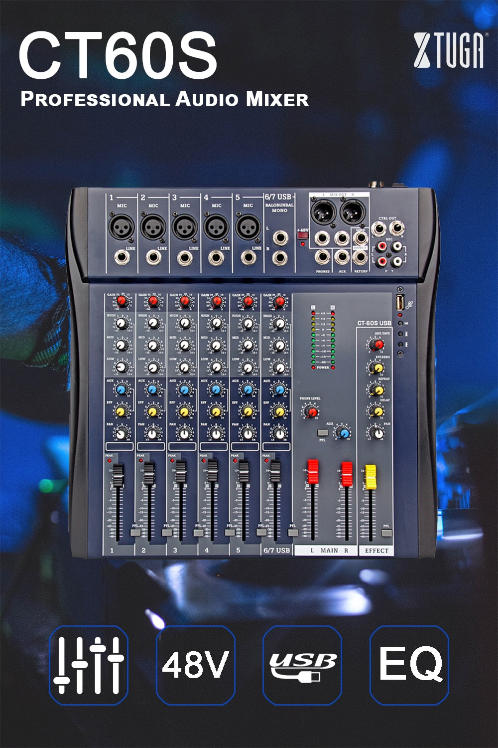 XTUGA Professional 7 Channel Audio Mixer Sound Table