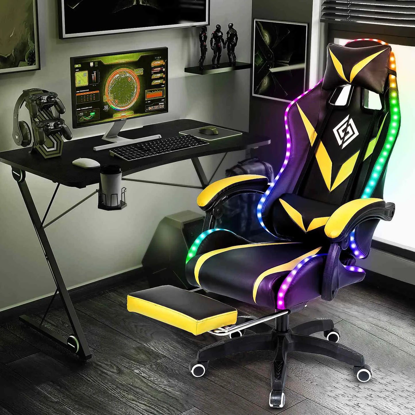 Ergonomic RGB Light Gaming Chair with  2 Point Massage and Footrest