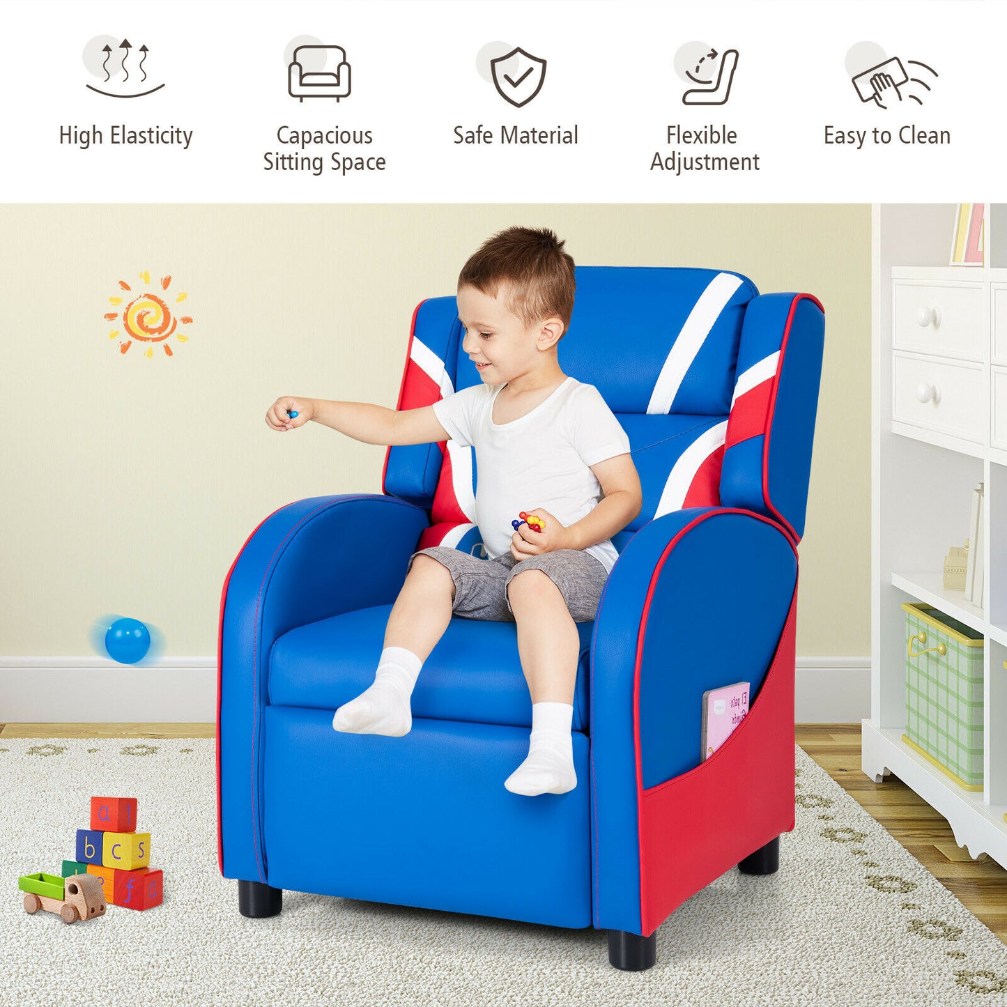 Costway Kids Recliner Gaming Chair with Side Pockets