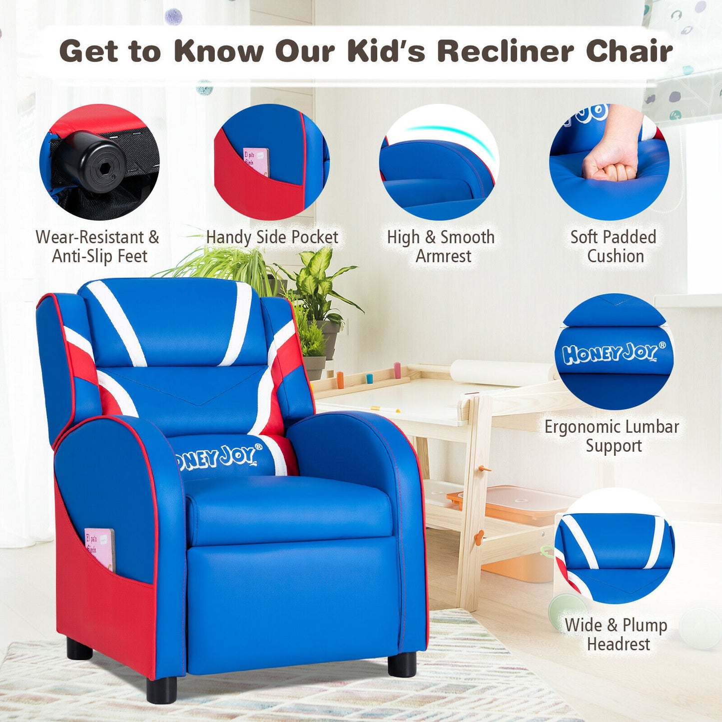 Costway Kids Recliner Gaming Chair with Side Pockets