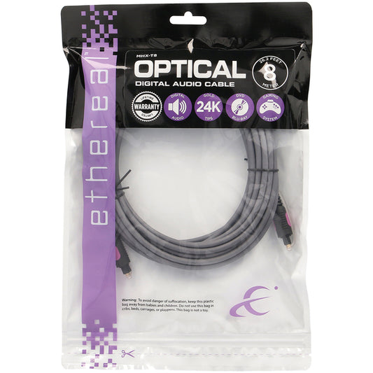 Ethereal MHX-T8 MHX Series Digital Optical Audio Cable, 24k Gold-Plated TOSLINK (26.25 Ft.)