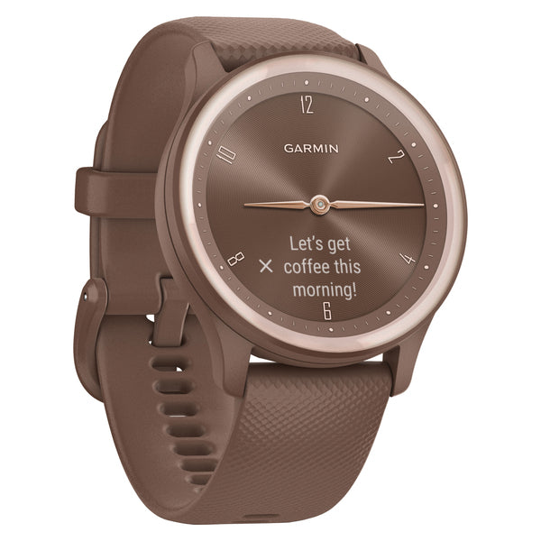 Garmin 010-02566-02 vivomove Sport Smartwatch with Silicone Band (Cocoa Case, Peach Gold Accents)