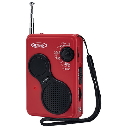 JENSEN JEP-100 Portable Digital AM/FM Weather Radio with Flashlight, Red, JEP-100