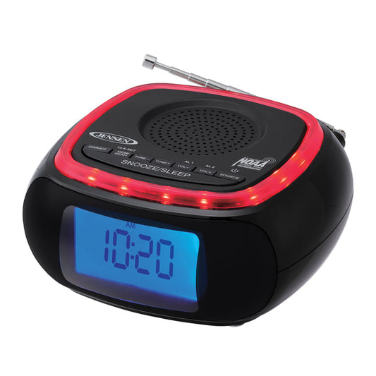 JENSEN JEP-725 Digital AM/FM Weather Band Alarm Clock Radio with NOAA Weather Alert and Top Mounted Red LED Alert Indicator Ring