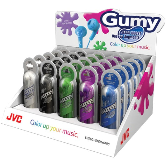 JVC HAF160CT Gumy Earbuds Countertop Display, 25 Count