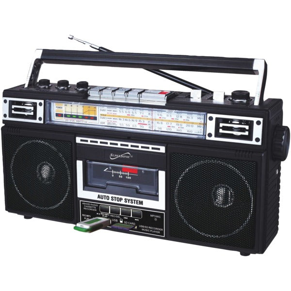 Supersonic SC-3201BT-BK Retro 4-Band Radio and Cassette Player with Bluetooth (Black)