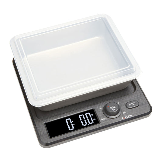 Taylor Precision Products 5280387 Kitchen Scale with Stainless Steel Storage Container and Lid, 22-Lb. Capacity
