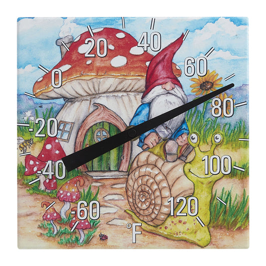 Taylor Precision Products 5300476 8-In. x 8-In. Gnome Garden Ceramic Tabletop Thermometer