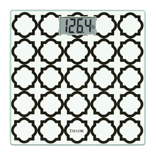 Taylor Precision Products 755841932BWL Digital Glass Bathroom Scale with Black/White Lattice, 400-Lb. Capacity