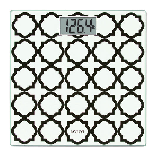 Taylor Precision Products 755841932BWL Digital Glass Bathroom Scale with Black/White Lattice, 400-Lb. Capacity
