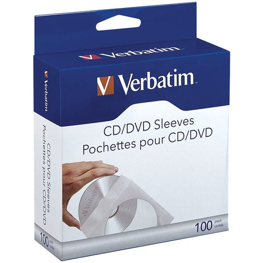 Verbatim 49976 CD/DVD Paper Sleeves with Clear Window, 100 pk