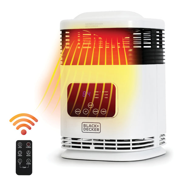 BLACK+DECKER BH1607 3-Settings 1,500-Watt-Max Mini 360deg Surround Heater with Digital Display and Remote