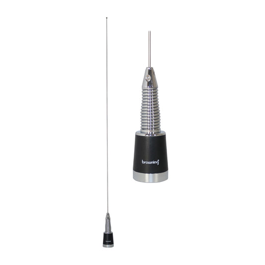Browning BR-158-S 200-Watt Pretuned Wide-Band 144 MHz to 174 MHz 2.4-dBd-Gain VHF Silver Antenna with Spring and NMO Mounting
